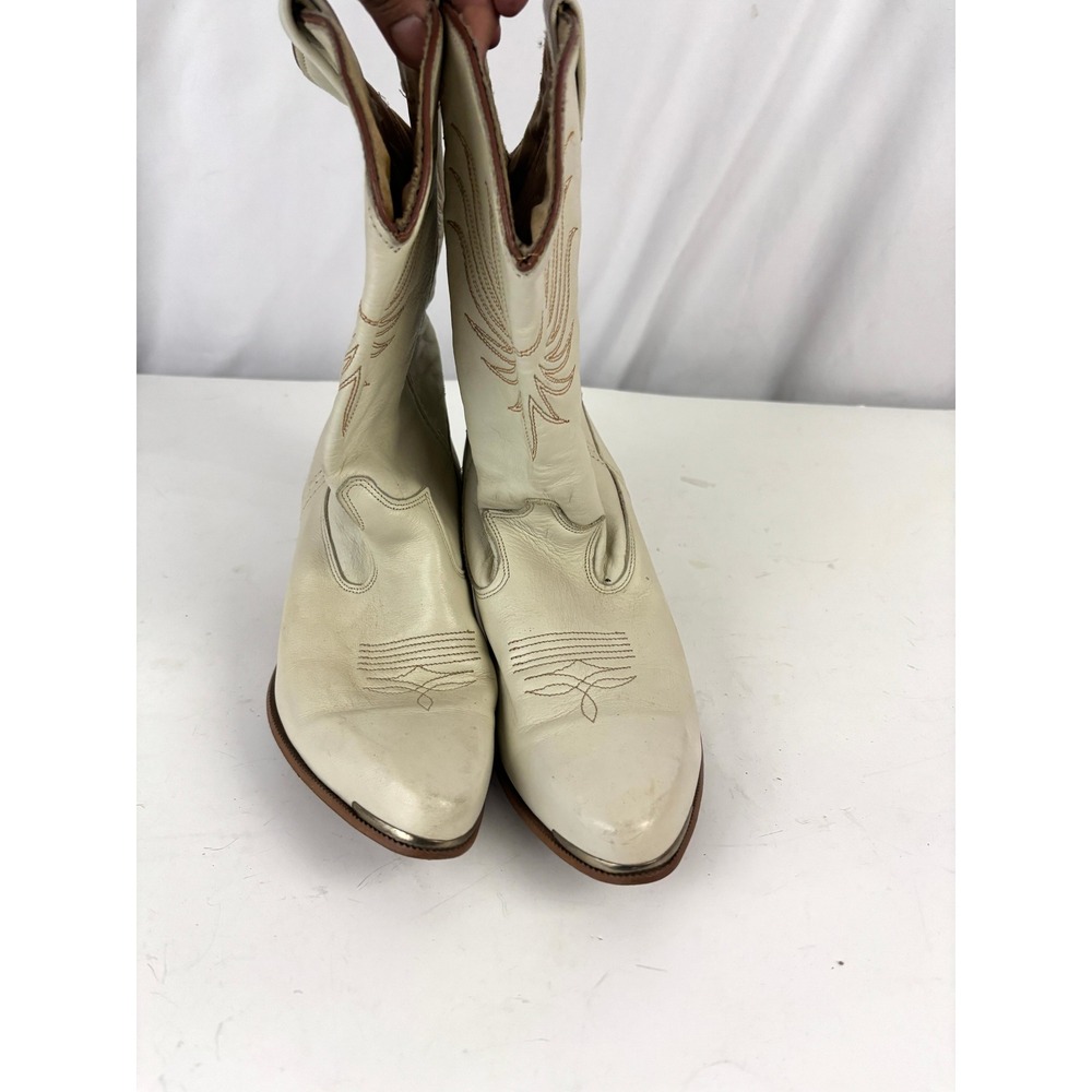 Vintage Dingo Cream Leather Western Ankle Boots Womens 8.5 Cowboy Booties - Picture 3 of 10